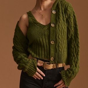 Hooded Cable-Knit Sweater Set, Anthropologie size Medium